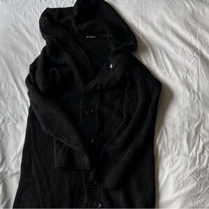 Women’s Hooded Duster Sweater SZ XL Black Like New Condition